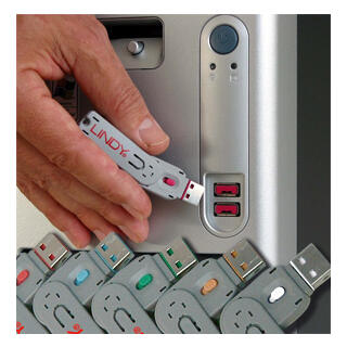 Lindy USB Port Blocker KIT Blue Nøkkel og 4 låser